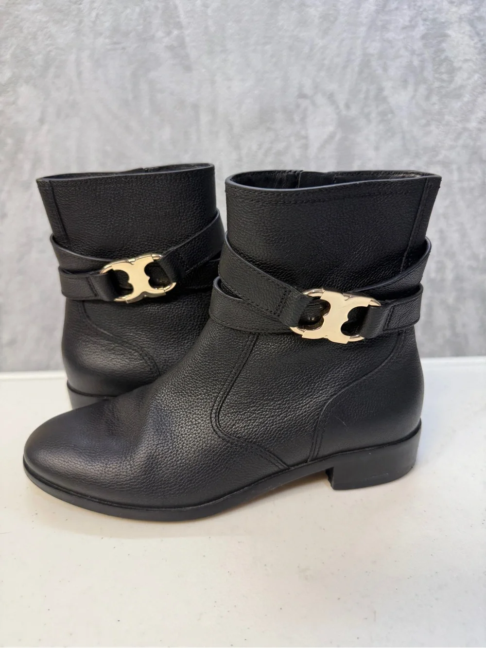 Tory Burch Gemini Link Ankle Boots Size 7 Black Leather Gold